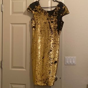 Sequence cocktail dress black and gold reversible